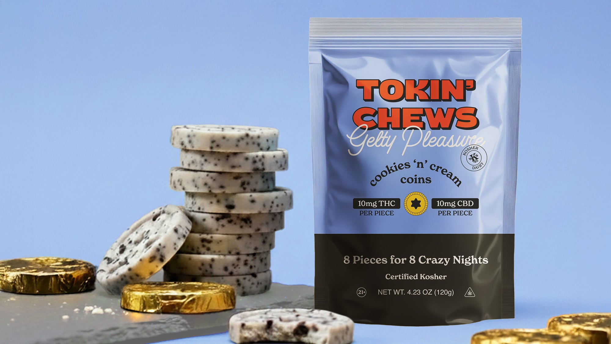 Pouch with Infused chocolate gelt, cookies n cream flavor