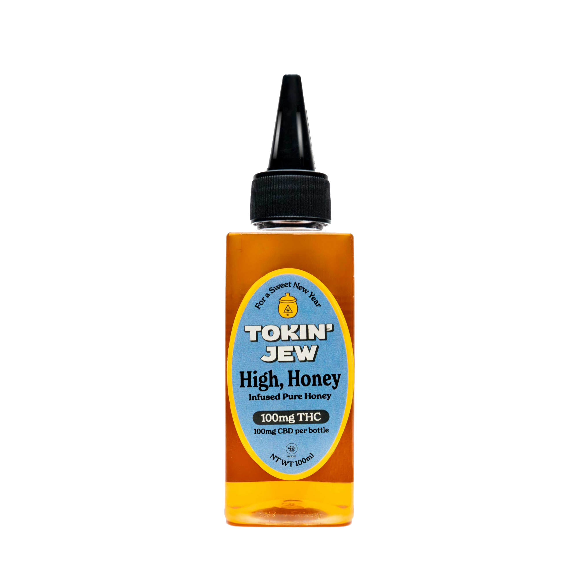 Bottle of Tokin' Jew High Honey low dose on a white background